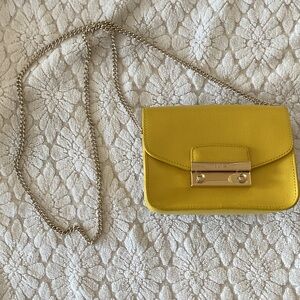 Furla Lemon Yellow Leather Crossbody with Push Lock/Gold-Tone Chain